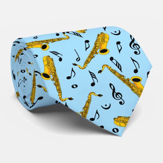 Saxophone Music Note Pattern Stropdas (Opgerold)