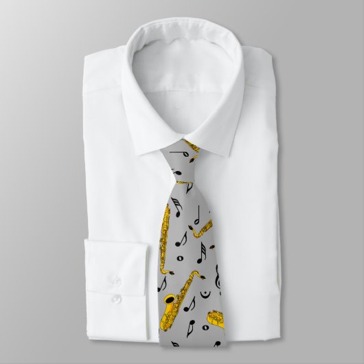 Saxophone Music Note Pattern Stropdas (Gebonden)