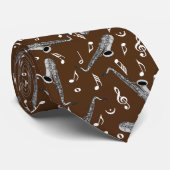 Saxophone Music Note Pattern Stropdas (Opgerold)