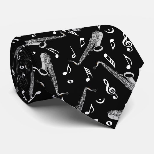 Saxophone Music Note Pattern Stropdas (Opgerold)