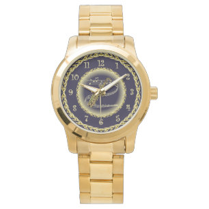 Saxophone ~ Musical Scroll ~ Gold/Navy Blue ~ Horloge