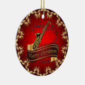 Saxophone ~ Musical Scroll ~ Merry Kerst~ * ~ Keramisch Ornament (Rechts)