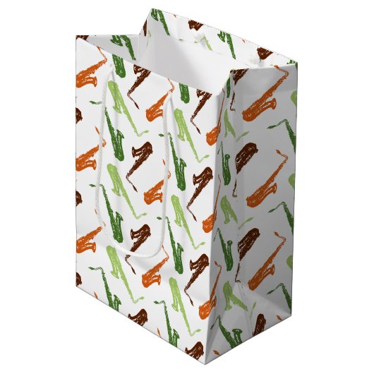 Saxophone Pattern Medium Cadeauzakje (Voorkant Gekanteld)