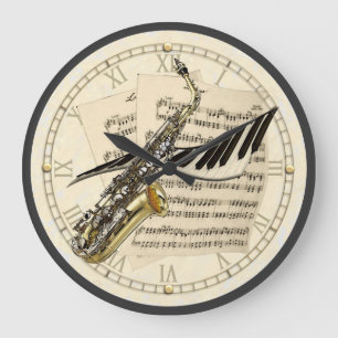 Saxophone & Piano Music Design Horloge murale