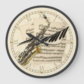 Saxophone & Piano Music Design Horloge murale