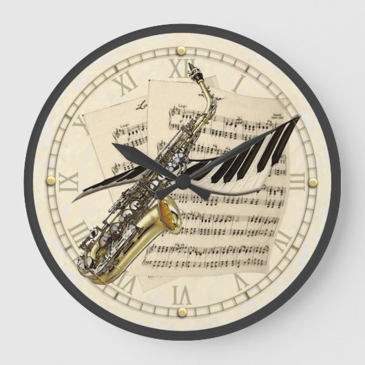 Saxophone & Piano Music Design Horloge murale (Recto)