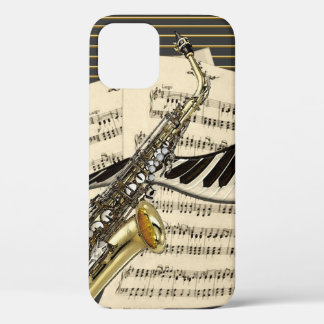 Saxophone & Piano Music Illustration iPhone 12 Pro Hoesje