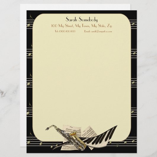 Saxophone & Piano Music Letterhead Briefhoofd (Voorkant / Achterkant)