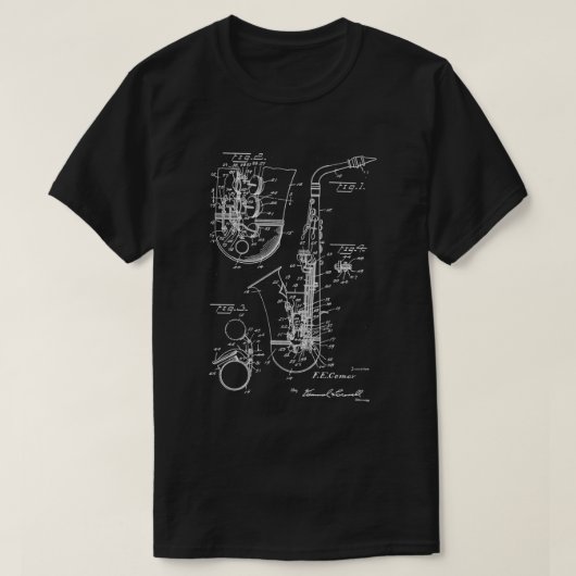 Saxophone Player Cool Patentstijl Alto Sax T-shirt (Design voorkant)