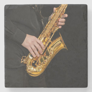 Saxophone Player geeft Saxophonist jazz af Stenen Onderzetter