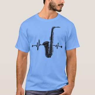 Saxophone Player Heartbeat Funny Jazz Music Musici T-shirt