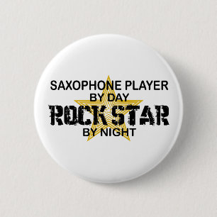Saxophone Rock Star bij nacht Ronde Button 5,7 Cm