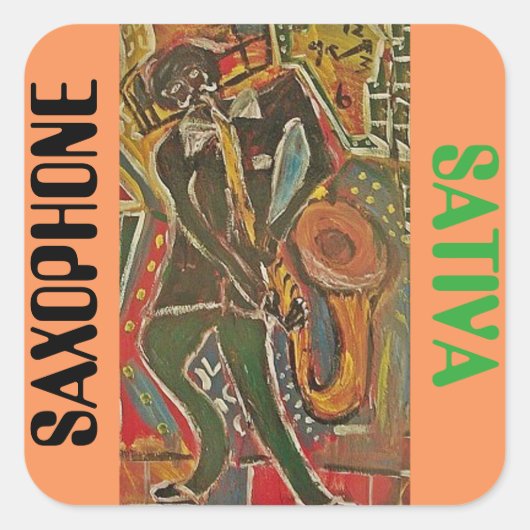 SAXOPHONE SATIVA VIERKANTE STICKER (Voorkant)