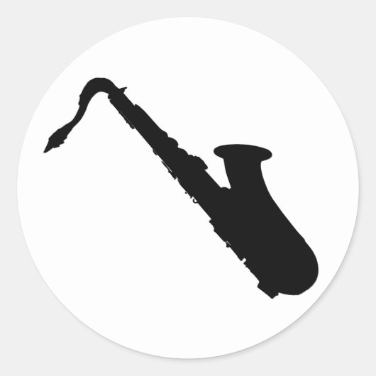 Saxophone Silhouette Ronde Sticker (Voorkant)