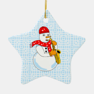 Saxophone Snowman Keramisch Ornament