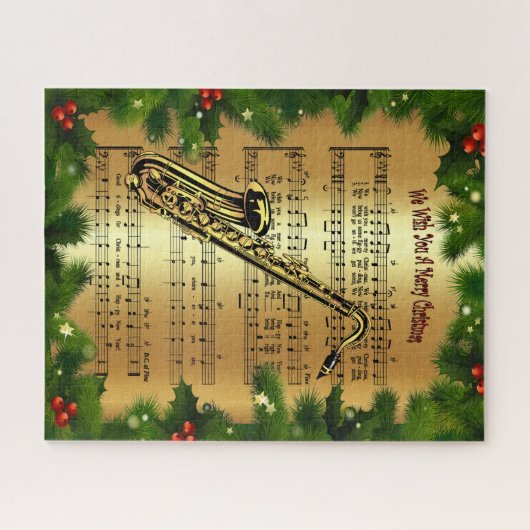 Saxophone ~ "Wij wensen u een prettig kerstfeest"  Legpuzzel (Horizontaal)