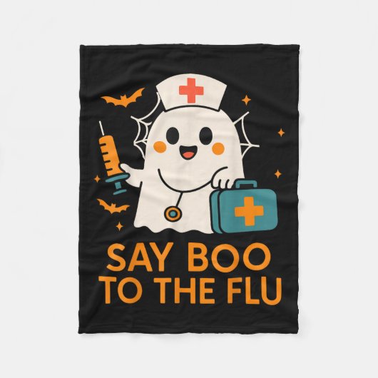 Say Boo To The Flu Nurse Halloween Vaccine Ghost C Fleece Deken (Voorkant)