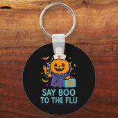Say Boo To The Flu Nurse Halloween Vaccine Pumpkin Sleutelhanger (Voorkant)