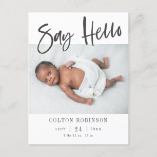 SAY HALLO Modern Baby Foto geboorteaankondiging Aankondigingskaart