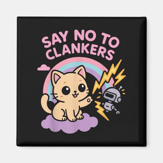 Say No To Clankers Anti Ai Robots Cute Kitten Rain Magneet (Voorkant)