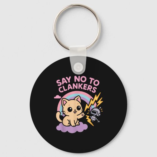 Say No To Clankers Anti Ai Robots Cute Kitten Rain Sleutelhanger (Voorkant)