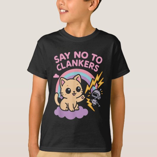 Say No To Clankers Anti Ai Robots Cute Kitten Rain T-shirt (Voorkant)