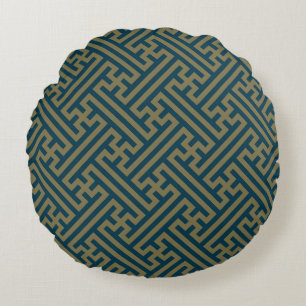 Sayagata motief, Japans, Goud en Marineblauw Rond Kussen