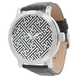 Sayagata motief, Japans, Zwart en Wit Horloge