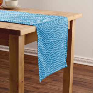 Sayagata patroon, Japans, Blauw en Baby Blauw Korte Tafelloper