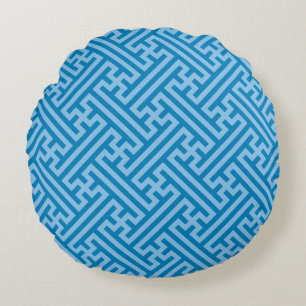 Sayagata patroon, Japans, Blauwe en Babyblauw Rond Kussen