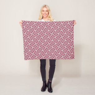 Sayagata patroon, Japans, Bourgogne en Wit Fleece Deken