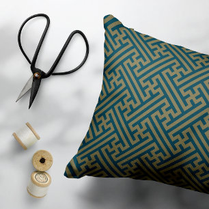 Sayagata patroon, Japans, Goud en Marine Blauw Accent Kussen