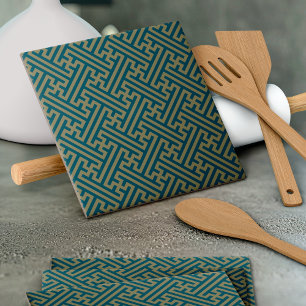 Sayagata patroon, Japans, Goud en Marine Blauw Tegeltje