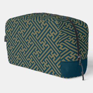 Sayagata patroon, Japans, Goud en Marine Blauw Toilettasje