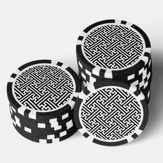 Sayagata patroon, Japans, Zwart en Wit Poker Chips (Opstapeling)