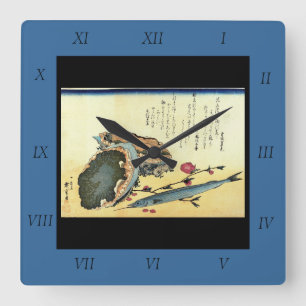 Sayori & Awabi (Halfbeak, Abalone) Hiroshige Fish Vierkante Klok
