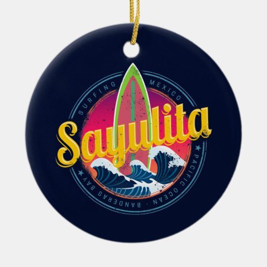 Sayulita Mexico Surfer Wave Sunset Bigwave Keramisch Ornament (Voorkant)
