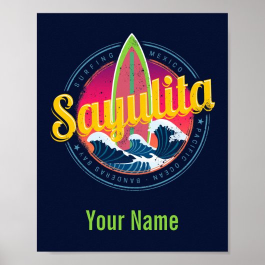 Sayulita Mexico Surfer  Wave Sunset Bigwave Poster (Voorkant)