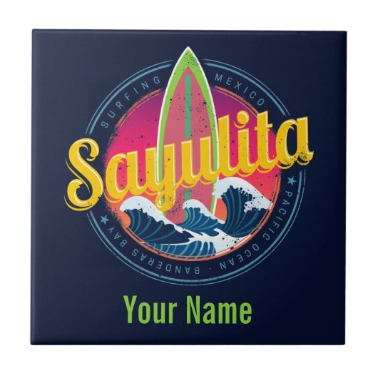 Sayulita Mexico Surfer Wave Sunset Bigwave Tegeltje (Voorkant)