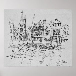 Sboten in de haven van Honfleur Normandië, Frank Poster