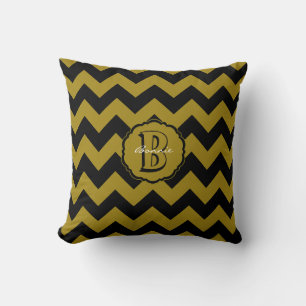 SC Monogram Chevron, Black-Gold B Carré Coussin