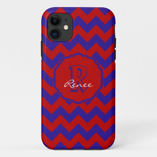 SC Monogram Chevron, Coque d'iPhone 5/5s Rouge-Ble (Dos)