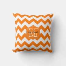 SC Monogram Chevron, Coussin Carré orange-blanc
