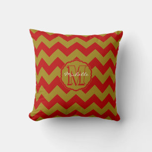 SC Monogram Chevron, Coussin Carré Red-Gold