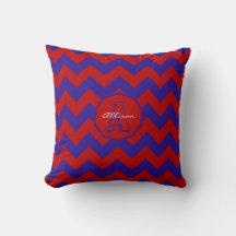 SC Monogram Chevron, Coussin Carré rouge-bleu