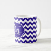 SC Monogram Chevron, Mug à café bleu-blanc (Devant droit)