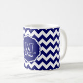 SC Monogram Chevron, Mug à café foncé bleu-blanc (Devant droit)