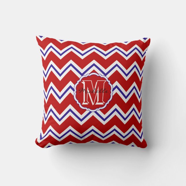 SC Monogram Chevron, Rouge Blanc Bleu - Coussin Ca (Recto)
