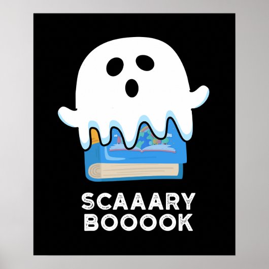 Scaaaary Booook Funny Ghost Book Pun Dark BG Poster (Voorkant)