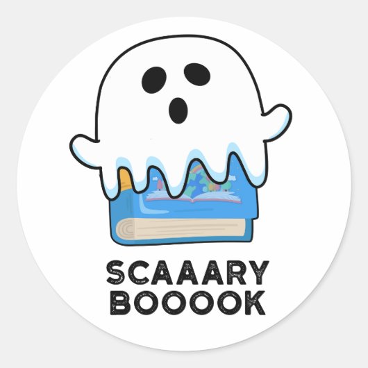 Scaaaary Booook Funny Ghost Book Pun Ronde Sticker (Voorkant)